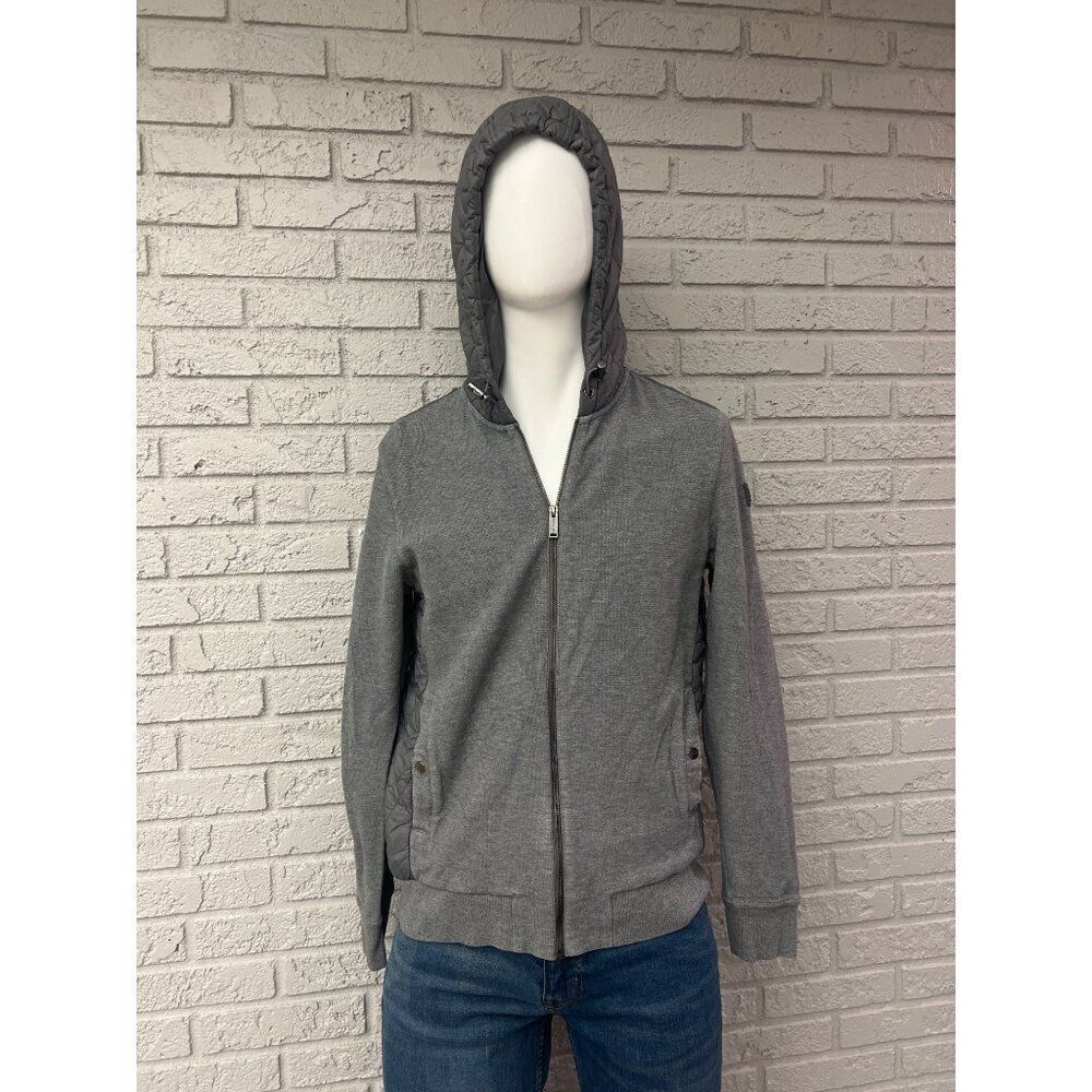 Michael Kors Men Gray Knit / Puffer Hoodie Sweater Size M